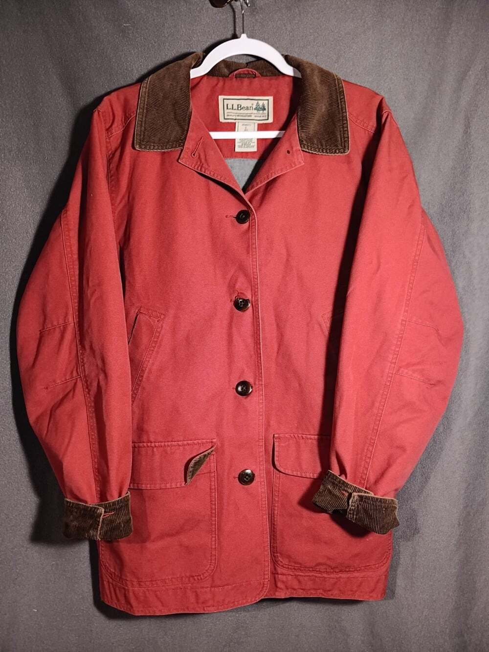 LL Bean Chore Jacket Size Large Red Canvas Barn Field Coat Corduroy Thinsulate - Picture 1 of 7